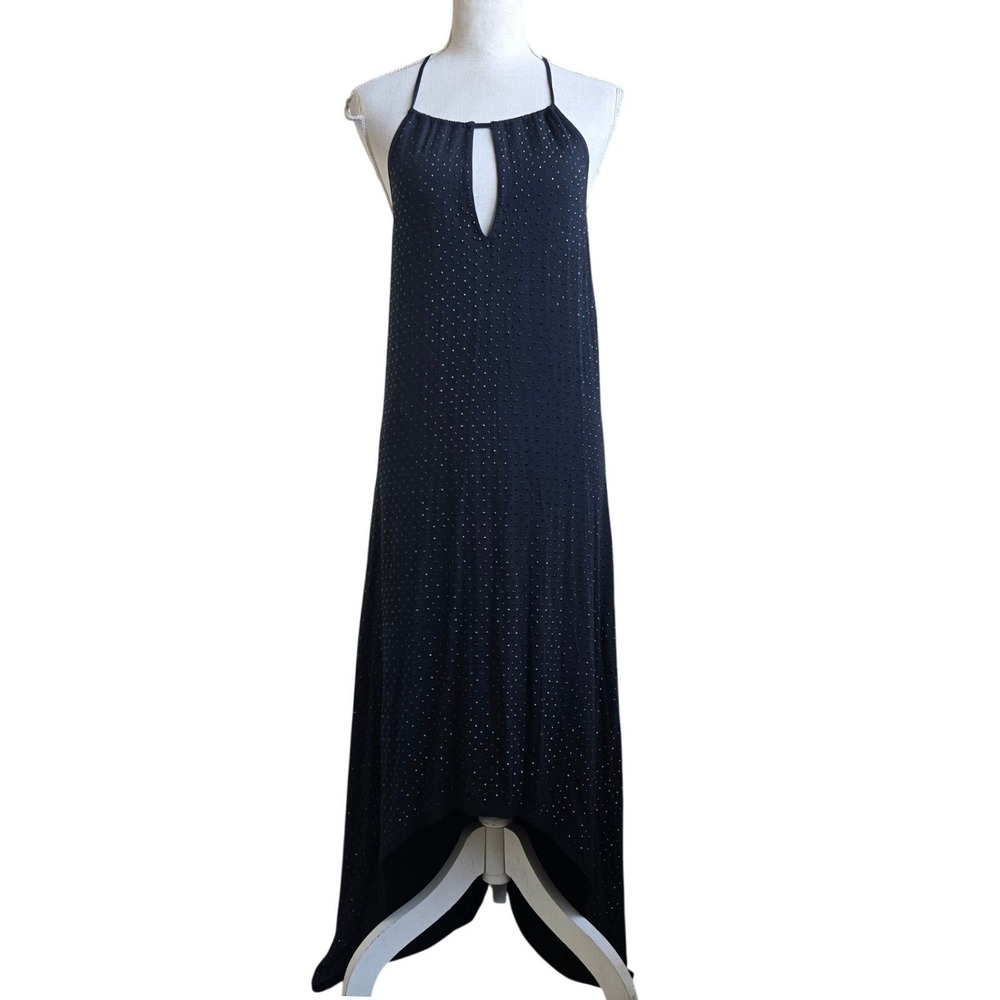 Haute Hippie Sz XS Black Stretch Halter Prom Maxi Slit Party Sleeveless Dress